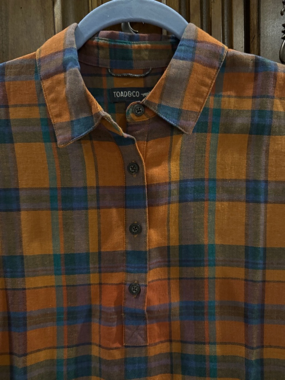 NWOT Toad&Co Orange and Blue Plaid Shirt Dress - Small - Picture 2 of 7